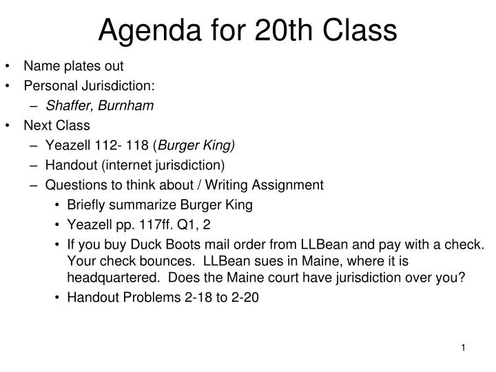 agenda for 20th class