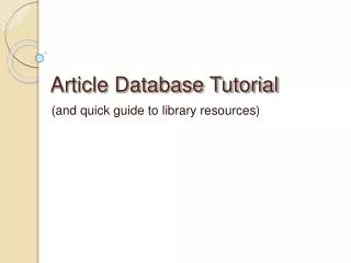Article Database Tutorial