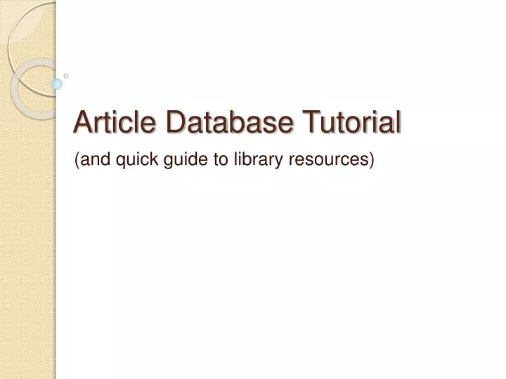 article database tutorial