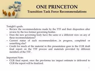 ONE PRINCETON Transition Task Force Recommendations