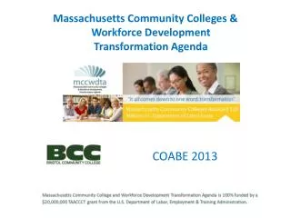 Massachusetts Community Colleges &amp; Workforce Development Transformation Agenda