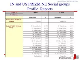 IN and US PRIZM NE Social groups Profile Reports