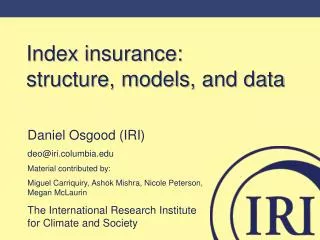 Index insurance: structure, models, and data