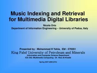 Music Indexing and Retrieval for Multimedia Digital Libraries
