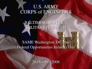 U.S. ARMY CORPS of ENGINEERS BALTIMORE DISTRICT MILITARY PROGRAM SAME Washington, DC Post Federal Opportunities Indust