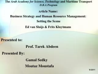 The Arab Academy for Science, Technology and Maritime Transport D.B.A Program