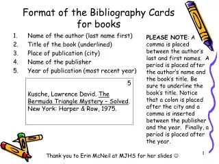 format of the bibliography cards for books