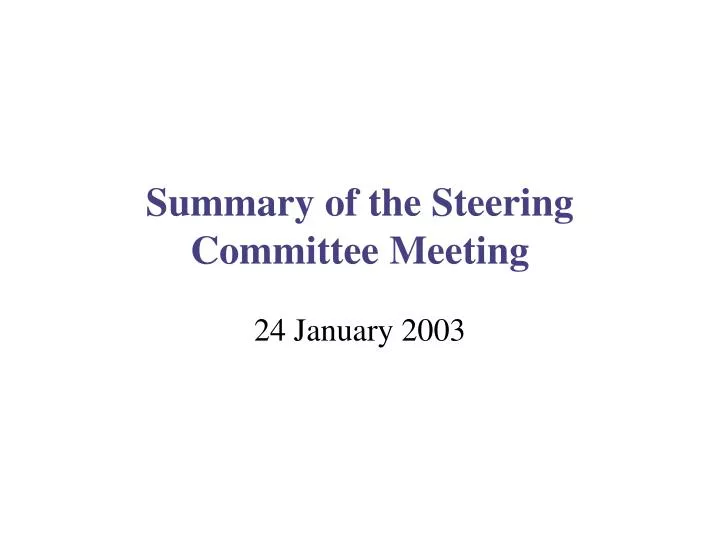summary of the steering committee meeting