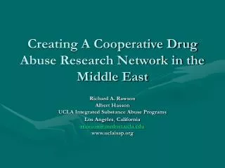 Creating A Cooperative Drug Abuse Research Network in the Middle East