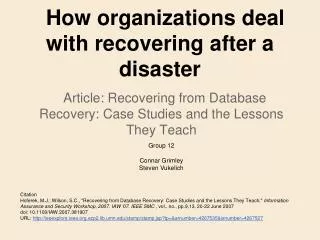How organizations deal with recovering after a disaster