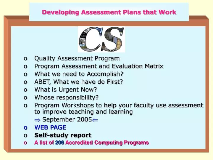 developing assessment plans that work