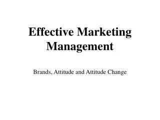 Effective Marketing Management