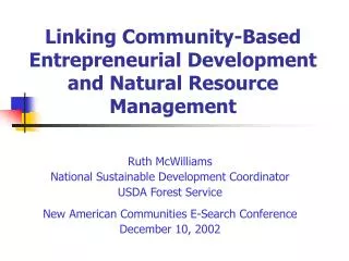 Linking Community-Based Entrepreneurial Development and Natural Resource Management