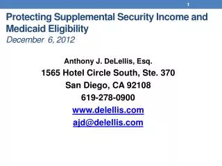 Protecting Supplemental Security Income and Medicaid Eligibility December 6, 2012