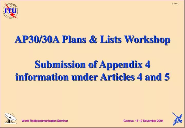 ap30 30a plans lists workshop submission of appendix 4 information under articles 4 and 5