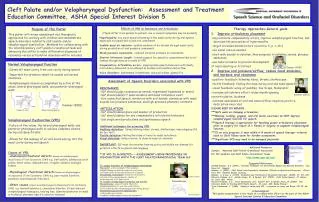 Cleft Palate and/or Velopharyngeal Dysfunction: Assessment and Treatment Education Committee, ASHA Special Interest Div