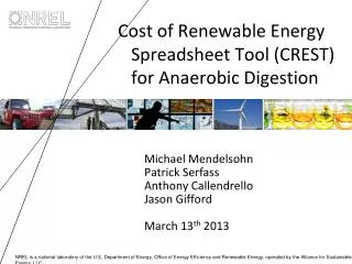 Cost of Renewable Energy Spreadsheet Tool (CREST) for Anaerobic Digestion
