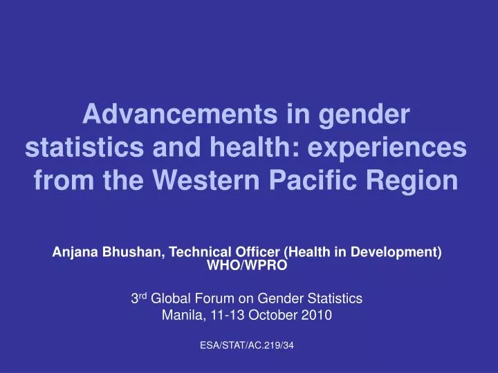 advancements in gender statistics and health experiences from the western pacific region