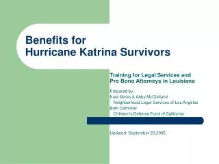 Benefits for Hurricane Katrina Survivors