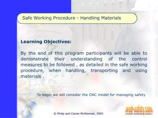 Safe Working Procedure - Handling Materials