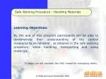 Safe Working Procedure - Handling Materials - slide 1