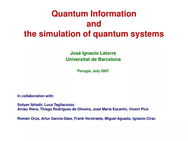 quantum information and the simulation of quantum systems