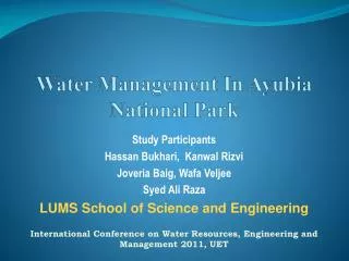 Water Management In Ayubia National Park