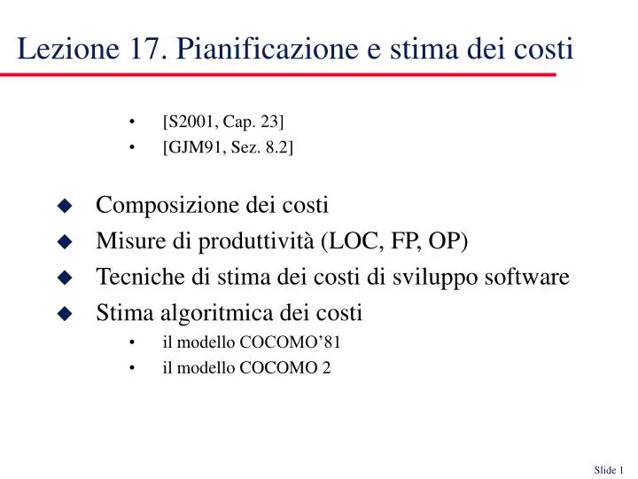 lezione 17 pianificazione e stima dei costi