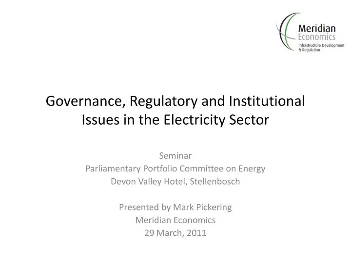 governance regulatory and institutional issues in the electricity sector