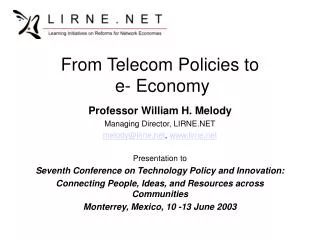 From Telecom Policies to e- Economy