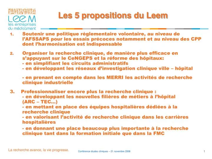 les 5 propositions du leem