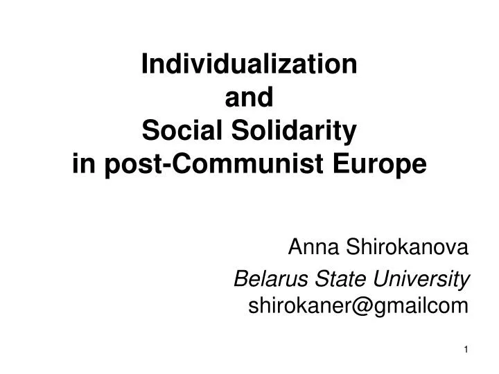 individualization and social solidarity in post communist europe