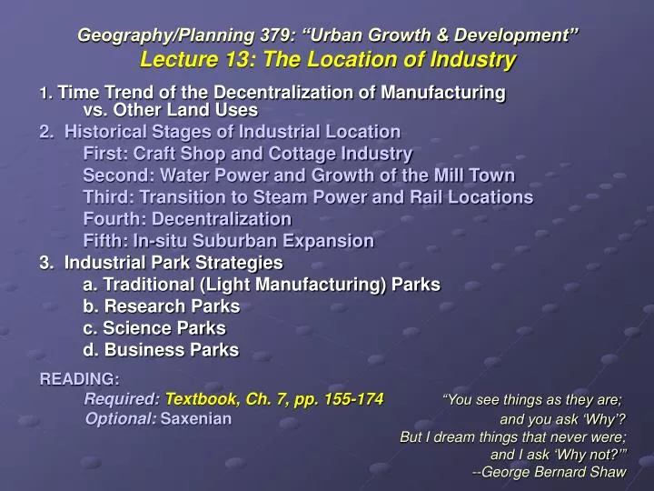 geography planning 379 urban growth development lecture 13 the location of industry