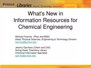 What's New in Information Resources for Chemical Engineering