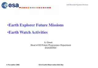 A. Ginati Head of EO Future Programmes Department ESA/ESTEC