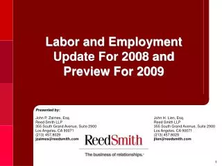 Labor and Employment Update For 2008 and Preview For 2009