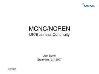 MCNC/NCREN DR/Business Continuity