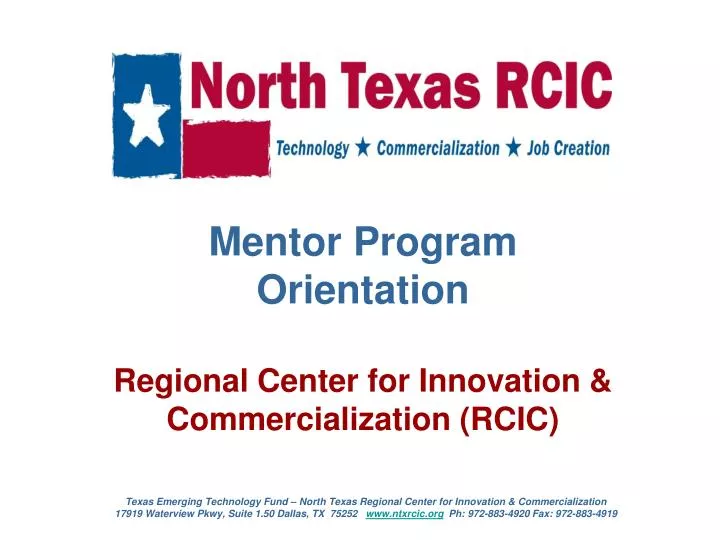mentor program orientation regional center for innovation commercialization rcic