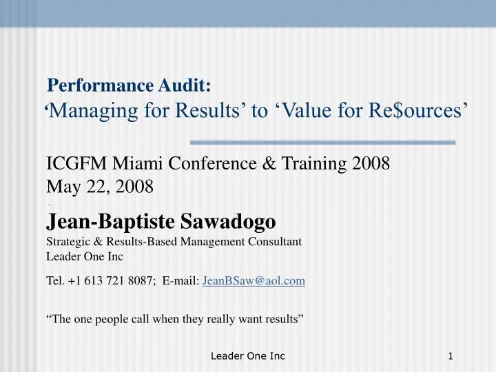 performance audit managing for results to value for re ources