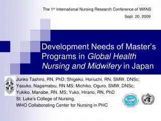 Development Needs of Master’s Programs in Global Health Nursing and Midwifery in Japan