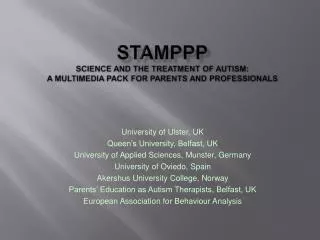 STAMPPP Science and the Treatment of Autism: A Multimedia Pack for Parents and Professionals