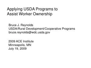 Applying USDA Programs to Assist Worker Ownership