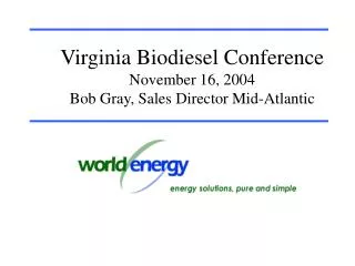 Virginia Biodiesel Conference November 16, 2004 Bob Gray, Sales Director Mid-Atlantic