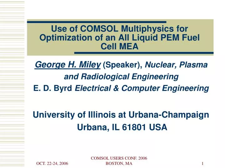 use of comsol multiphysics for optimization of an all liquid pem fuel cell mea