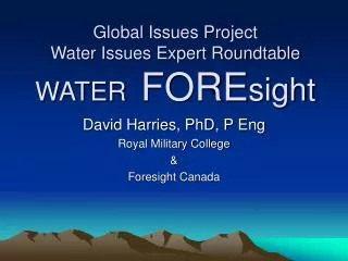 Global Issues Project Water Issues Expert Roundtable WATER FORE sight