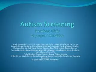 Autism Screening Broadway Clinic QI project 2011-2012