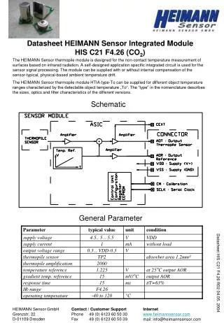 Datasheet HEIMANN Sensor Integrated Module HIS C21 F4.26 (CO 2 )
