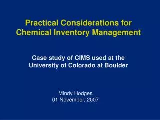 Practical Considerations for Chemical Inventory Management