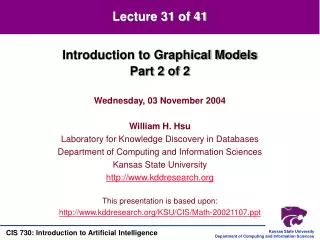 Introduction to Graphical Models Part 2 of 2