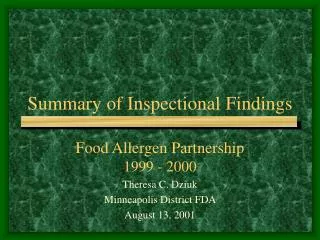 Summary of Inspectional Findings